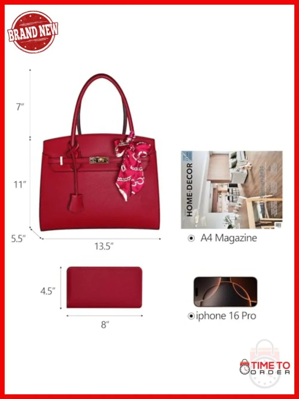 Vegan Leather Top Handle Satchel with Wallet, Adjustable Strap Shoulder Bag